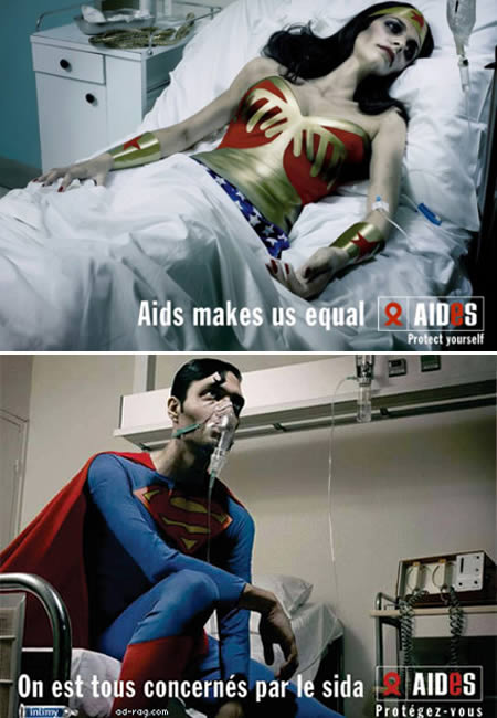 Nessuno è immune al rischio dell'AIDS: neppure Superman o Wonder Woman. L'AIDS "rende tutti uguali"