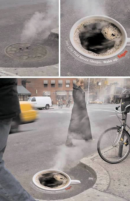 Chi ha detto che i tombini fumanti delle città americane sono tristi e squallidi? Con un po' di creatività, possono diventare un'ottima campagna per una catena di bar.